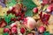 The palette of autumn. Still life of fruit and autumn leaves