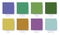 Palette with the color of 2022 Very Peri. Sample color guide palette catalog of swatches. Matching shades for fashion