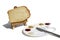 The palette includes mayonnaise, ketchup, mustard, jam and two types of jam with bread and a knife. Near an easel with bread