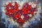 palette knife textured painting roses with heart