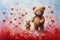 palette knife textured painting teddy bear with flowers and hearts in fluffy paws