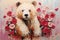 palette knife textured painting teddy bear with flowers and hearts in fluffy paws