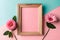 Palette Pink Perfection: Spring Flower Frame Mockup with Copy Space on Flat Lay