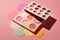 Palette with shadows on pink background, , created with Generative AI technology