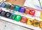 Palette of watercolor paints