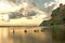 Palinuro. Mingardo river mouth at dawn with cloudy sky