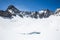 Palisade Glacier in winter. Skyline includes Mt. Sill, Polemonium Peak, and North Palisade Peak