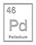 Palladium, chemical element, taken from periodic table, with relief shape