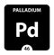 Palladium Pd, chemical element sign. 3D rendering isolated on white background. Palladium chemical 46 element for science