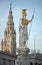Pallas Athena statue Austrian Parliament and Rathaus tower
