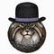 Pallass cat. Vector portrait, wild cat head, wild cat face. Bowler hat.