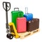 Pallet jack with baggage. Luggage Delivery Service concept. 3D r