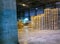 Pallet racks inside a cement plant. Loading shop of cement plant