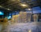 Pallet racks inside a cement plant. Loading shop of cement plant