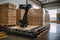 palletizing robot with multiple pallets and boxes, preparing for shipment