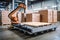 palletizing robot with multiple pallets and boxes, preparing for shipment