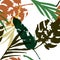 Palm, Banana Leaves Vector Seamless Pattern, Brown Green Khaki Exotic Floral Print. Watercolor