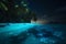 palm beach luminous sky ocean vacation tree tropical night blue paradise. Generative AI.