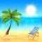 Palm and deck chair on sunny beach vector