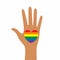 A palm with a heart in the colors of the rainbow is an LGBT symbol