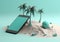 palm holiday sea sand up concept creative summer phone mock cyber. Generative AI.