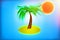 Palm on island with light leak illustration background