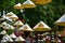 Palm-leaf conical hats hanging in the temple