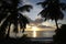 Palm lined beach Anse Takamaka at sundown, Seychelles