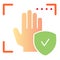 Palm recognition approved flat icon. Verification palmprint accepted color icons in trendy flat style. Hand biometric