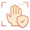 Palm recognition approved flat icon. Verification palmprint accepted red icons in trendy flat style. Hand biometric