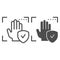 Palm recognition approved line and glyph icon. Verification palmprint system accepted vector illustration isolated on