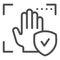 Palm recognition approved line icon. Verification palmprint system accepted vector illustration isolated on white. Hand