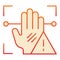 Palm recognition attention flat icon. Palmprint scan alarm red icons in trendy flat style. Hand verification alert
