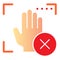 Palm recognition error flat icon. Palmprint access fail color icons in trendy flat style. Hand biometric scanning