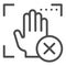 Palm recognition error line icon. Palmprint access fail vector illustration isolated on white. Hand biometric scanning