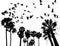 Palm silhouettes and birds black and white with contrast