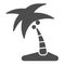 Palm solid icon, Summer concept, Palm tree silhouette on island sign on white background, Coconut palm tree icon in