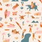 Palm springs Mid century modern funny seamless pattern.