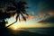 Palm on sunset beach of Oahu North Shore, Hawaii
