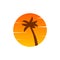 Palm sunset circle golden summer vector design travel icon. Palm golden sunset summer isolated fashion beauty tropical