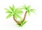 Palm tree 3d render - tropical plant with green leaves and grass for beach vacation and summer travel concept.