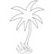 Palm tree and bushes vector stock illustration. Outline on an isolated background. Sketch. Coloring book. Doodle style.