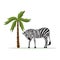 Palm tree and cartoon zebra scratching its leg - exotic striped animal