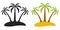 Palm tree desert island, vector logo for tourism three palm trees on an island, flat comic cartoon style