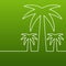 Palm tree line silhouette. Vector green abstract background with