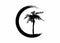 Palm tree logo icon. Tropical palm tree black silhouette and outline contours, company name, green nature safari ecology concept