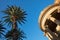 Palm tree, moon and building in Sydney, New South Wales, Austral