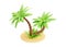 Palm tree on sand 3d render - tropical plant with green leaves and grass for beach vacation and summer travel