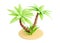 Palm tree on sand 3d render - tropical plant with green leaves and grass for beach vacation and summer travel