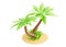 Palm tree on sand 3d render - tropical plant with green leaves and grass for beach vacation and summer travel